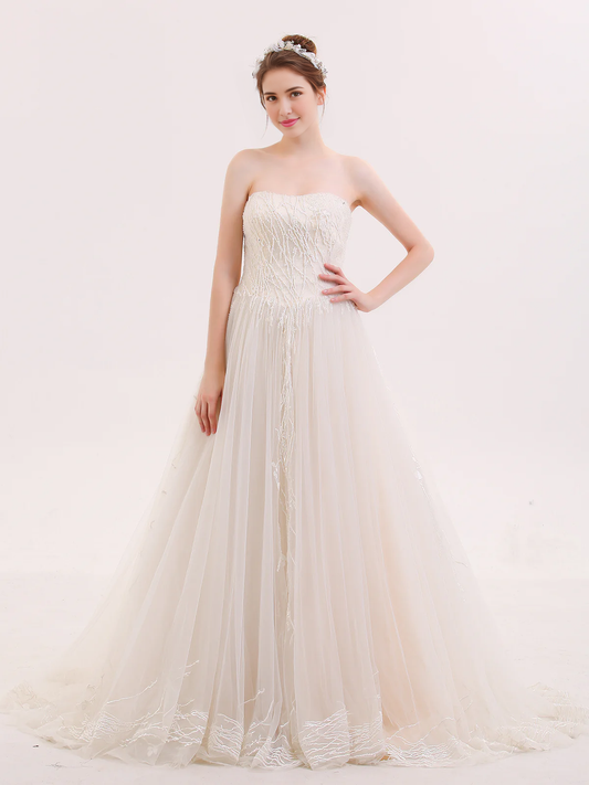 Atmosphere Ball Gown Strapless Heavy Handicraft Beaded Fantastic Wedding Dress