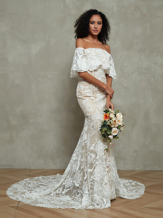 Mermaid Cultivate oneself  Off The Shoulder Lace Fashion Graceful Wedding Dresses