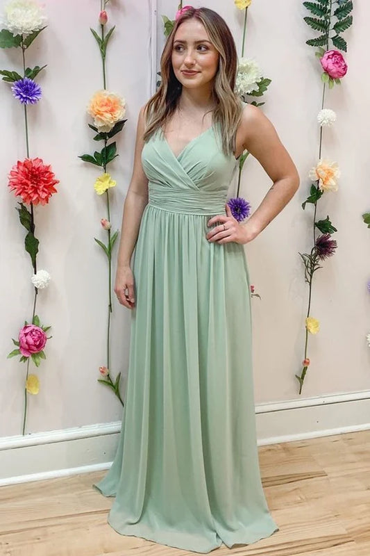 Chiffon V-Neck Ruched Bridesmaid Dress