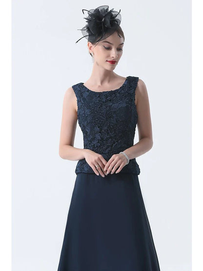 Two Piece A-Line Mother of the Bride Dress Elegant Square Neck Floor Length Chiffon 3/4 Length Sleeve with Embroidery