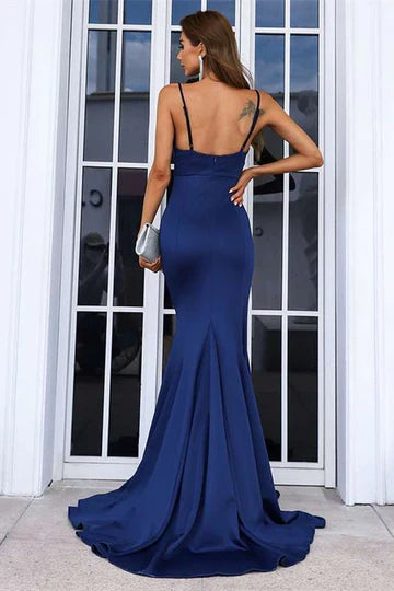Cowl Neck Straps Mermaid Long Prom Dress