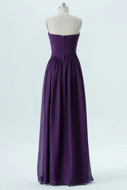 Purple Chiffon Off-the-Shoulder Sweetheart Strapless Bridesmaid Dress