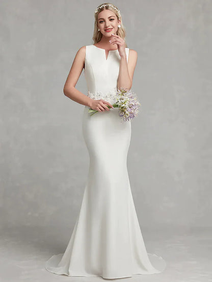 Wedding Dresses V Neck Satin Regular Straps Simple Plus Size with Appliques