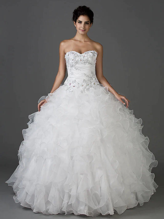 Ball Gown Wedding Dresses Sweetheart Neckline Strapless Floor Length Organza Taffeta Sleeveless Sparkle & Shine