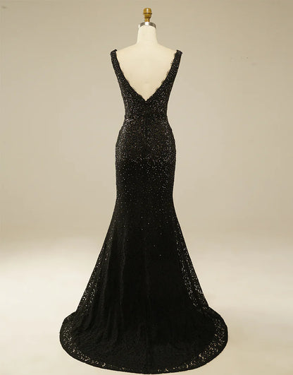 Elegant Glitter Rhinestone Lace Long Prom Dress