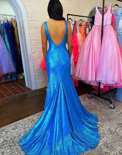 Mermaid Sequined Backless Long Prom Dress