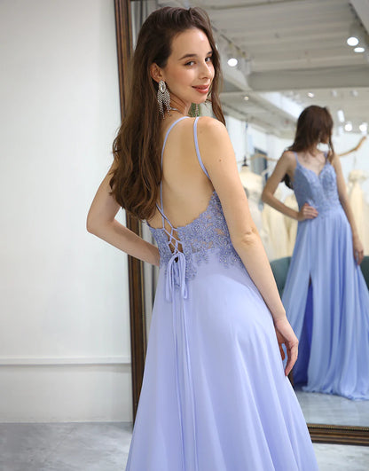 Lavender A Line Long Prom Dress With Slit