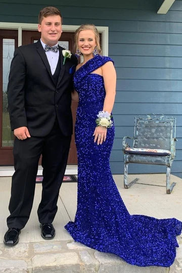 Sequin One-Shoulder Mermaid Long Prom Dress
