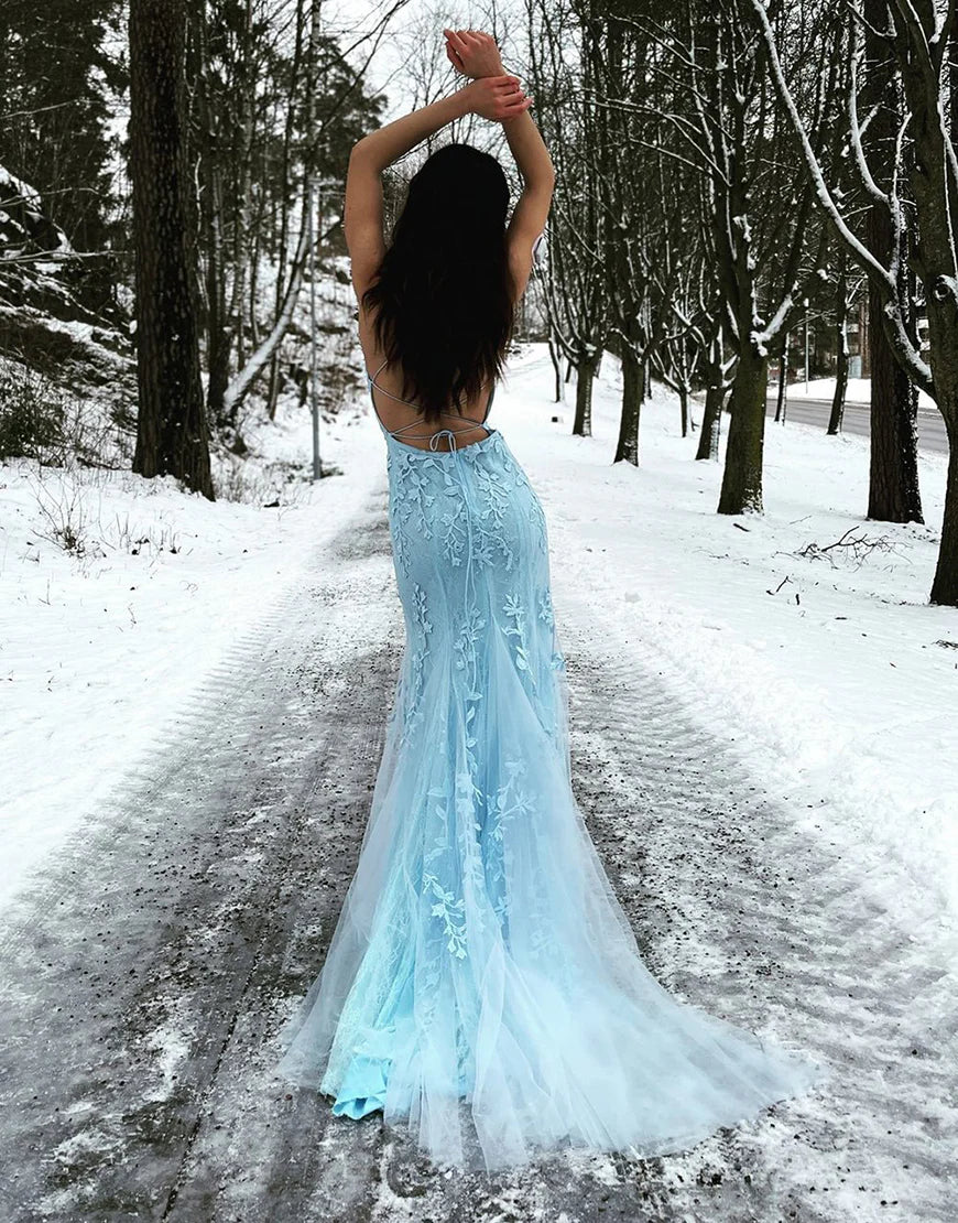 Mermaid Mint Green Long Backless Tight Prom Dress