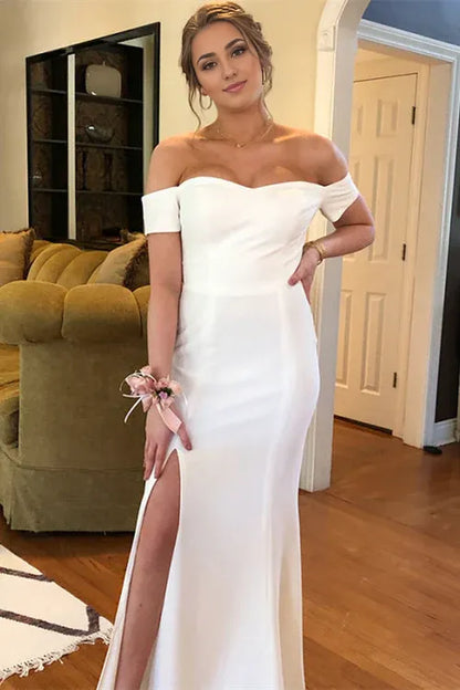 Mermaid Off-The-Shoulder Bridesmaid Dresses Wedding Party Dresses/ Prom Dresses with Slit