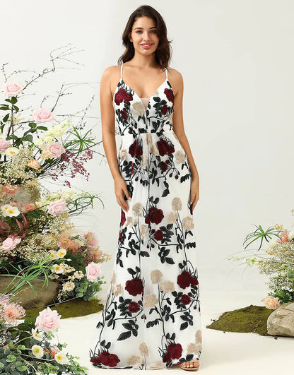 Mermaid Spaghetti Straps Flower Printed Wedding Guest Dress