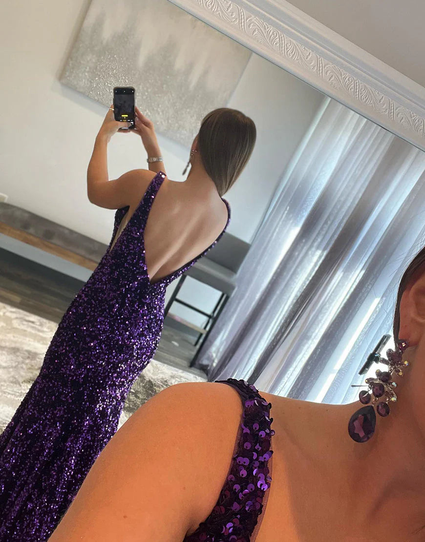 Light Blue Sequin Mermaid Long Prom Dress