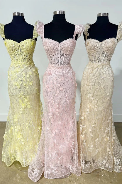 Appliques Sweetheart Flutter Sleeve Mermaid Long Prom Dress
