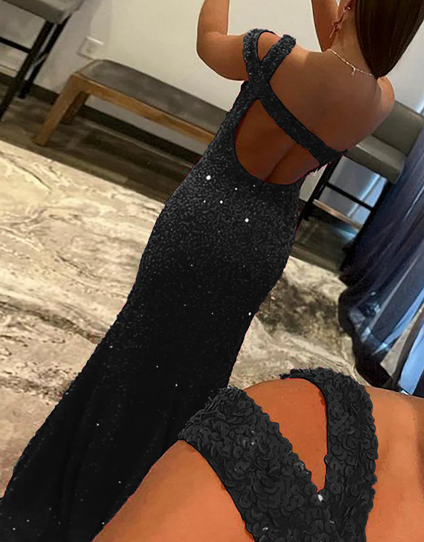 Mermaid One Shoulder Sequins Prom Dress With Slit