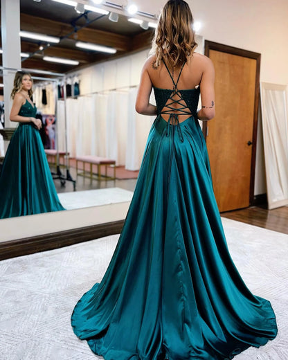 A-Line Long Prom Dress with Lace