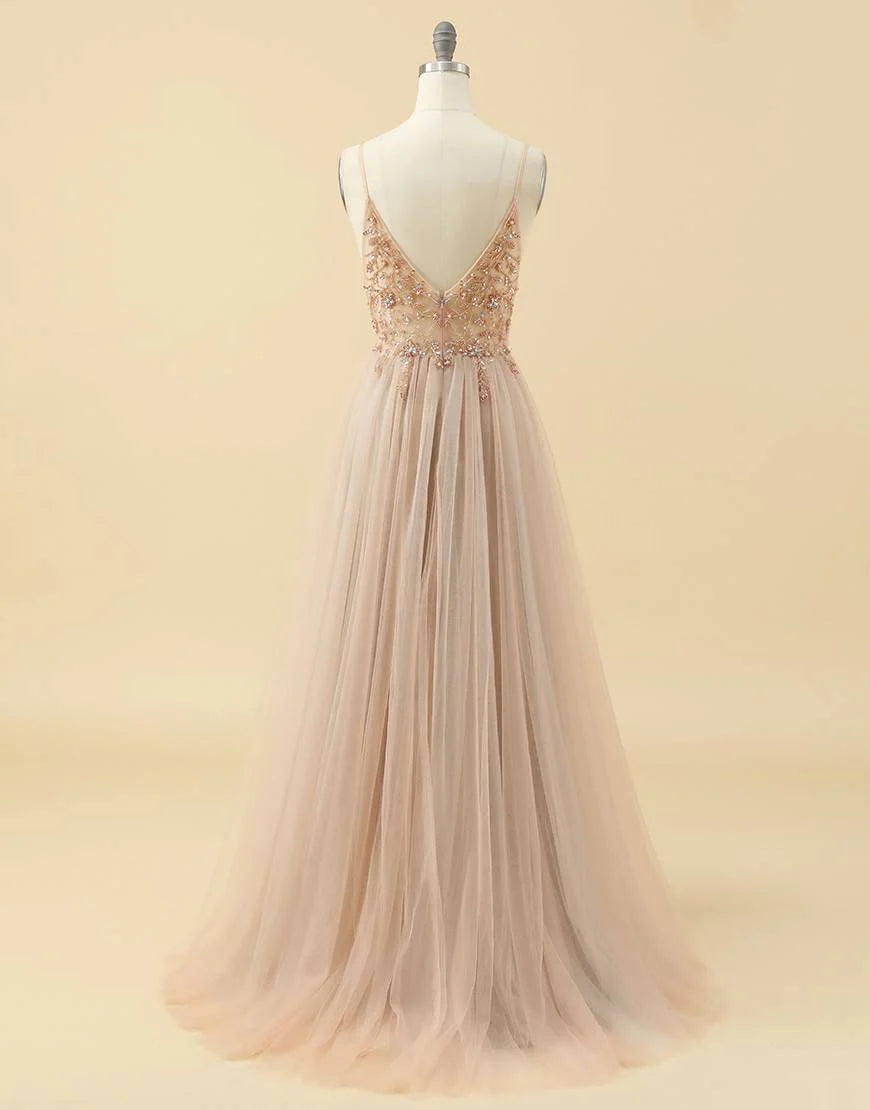 A-line Tulle Prom Dress with Beading