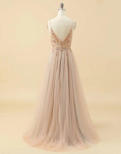 A-line Tulle Prom Dress with Beading