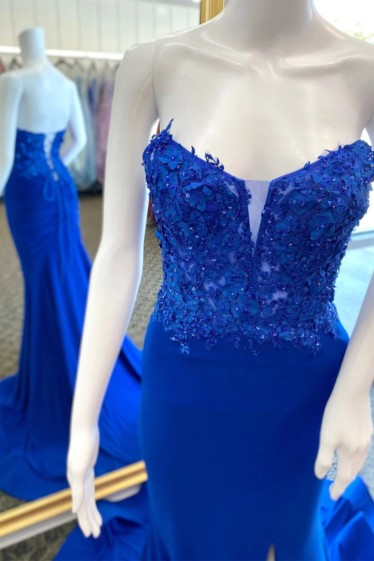 3D Floral Lace Strapless Mermaid Long Formal Dress
