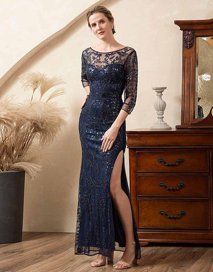 Sparkly Beaded Sequins Mother of the Bride Dress with Slit