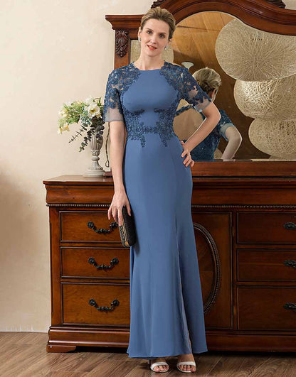 Blue Mermaid Open Back Mother of the Bride Dress with Slit