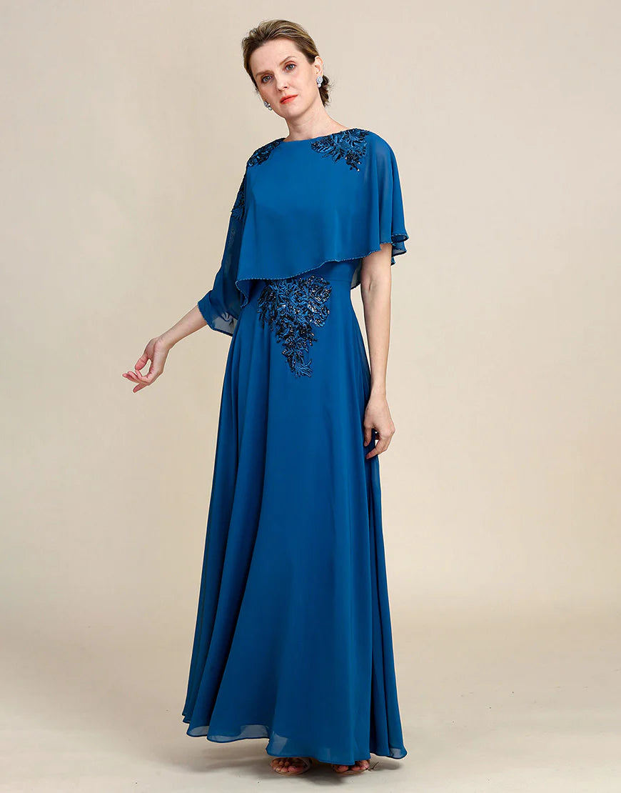 Turquoise Chiffon Mother of the Bride Dress with Lace