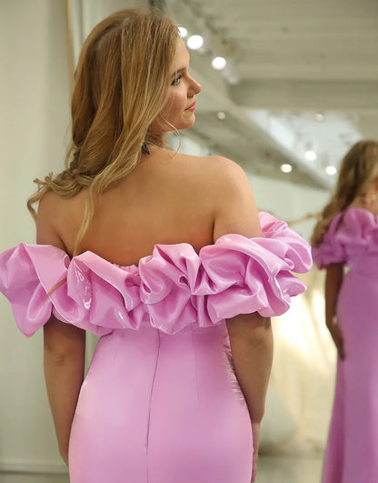Off-the-Shoulder Floral Mermaid Long Prom Dress With Split