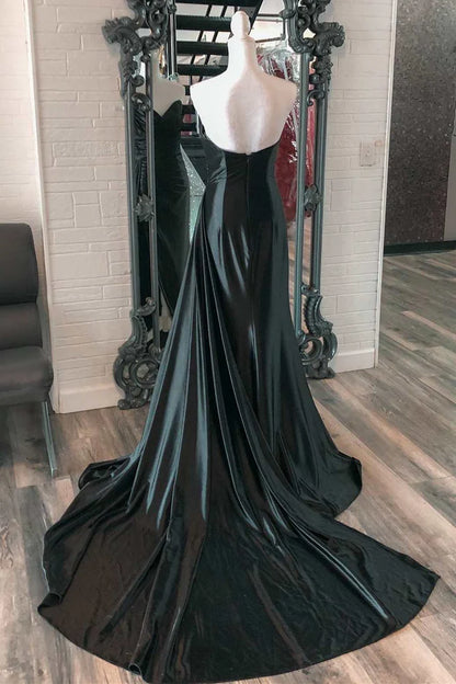 Ruching  Strapless Long Prom Dress with Attached Train