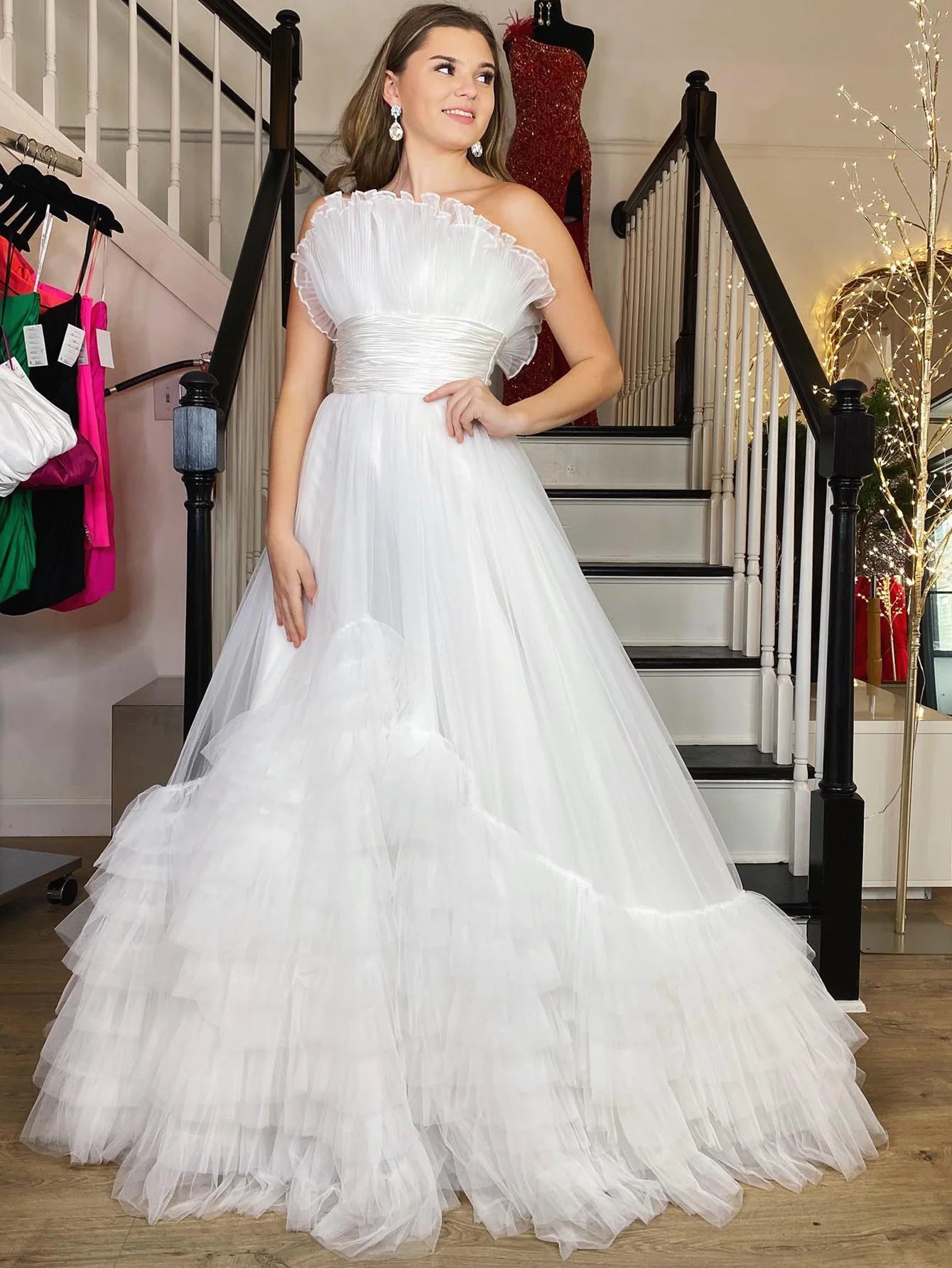A Line Strapless Long Prom Dress