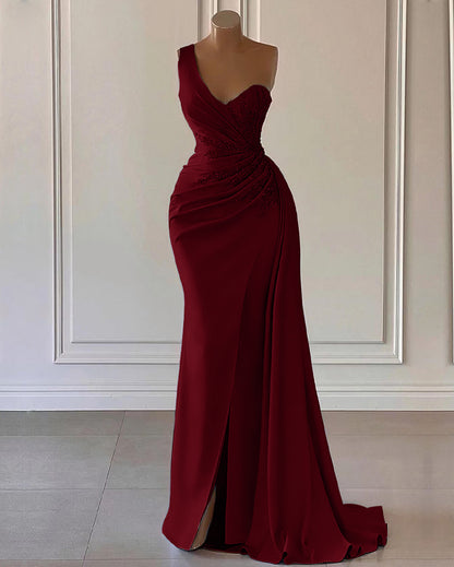Sheath Sweep/Brush Train Dresses One Shoulder Sequins Long Prom Dress With Split