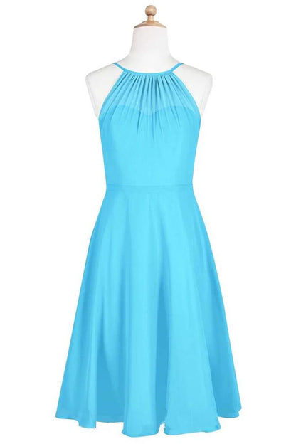 Pool Blue Cute Halter Spaghetti Straps  Sleeveless Short Bridesmaid Dress