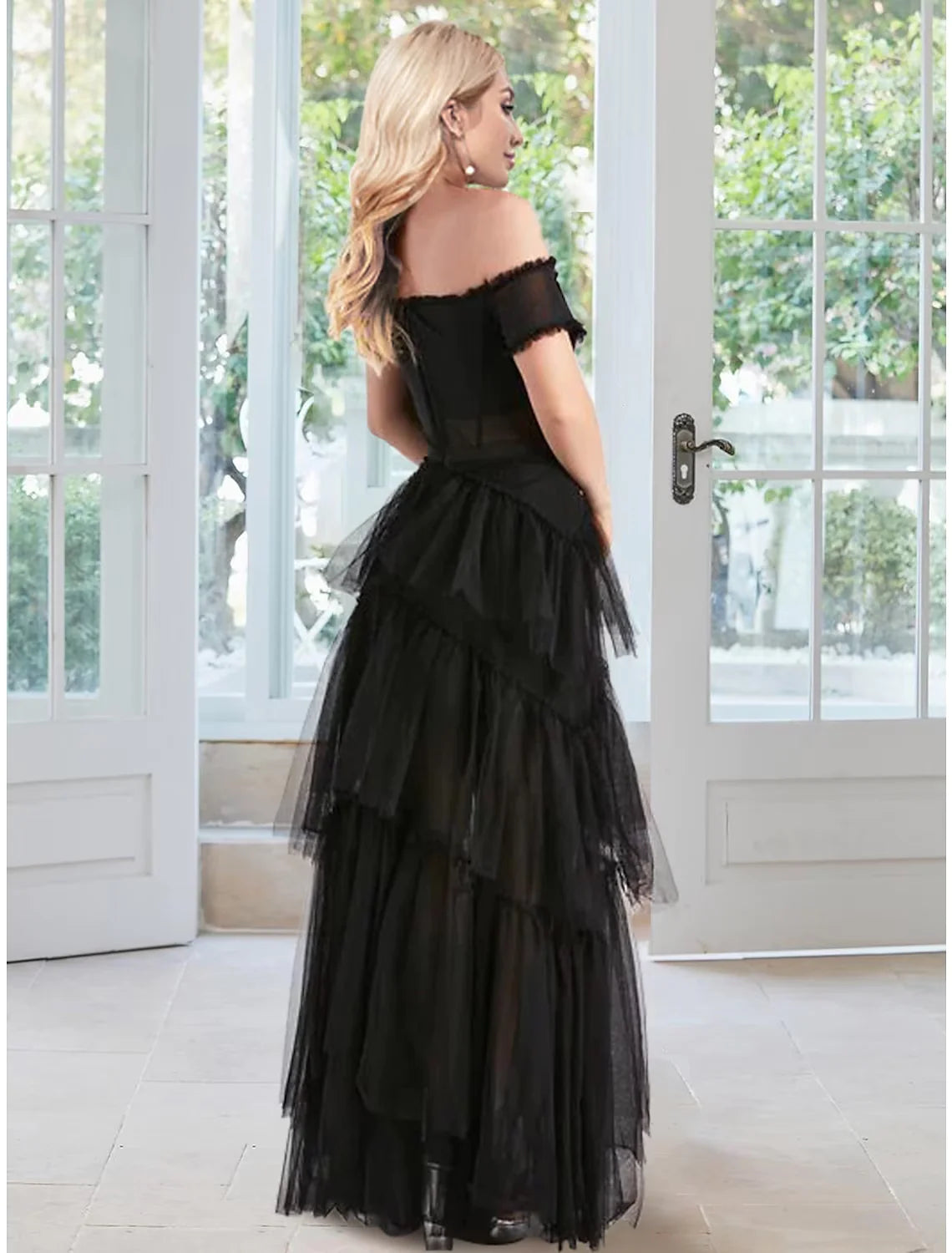 Prom Dresses Corsets Dress Masquerade Floor Length Sleeveless Off Shoulder Tulle with Ruffles