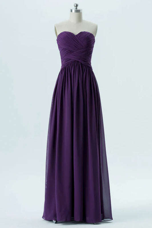 Purple Chiffon Off-the-Shoulder Sweetheart Strapless Bridesmaid Dress