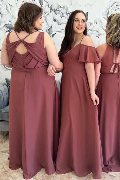 V-Neck/Square neck/Round neck Mismatched Burgundy Chiffon Bridesmaid Dress