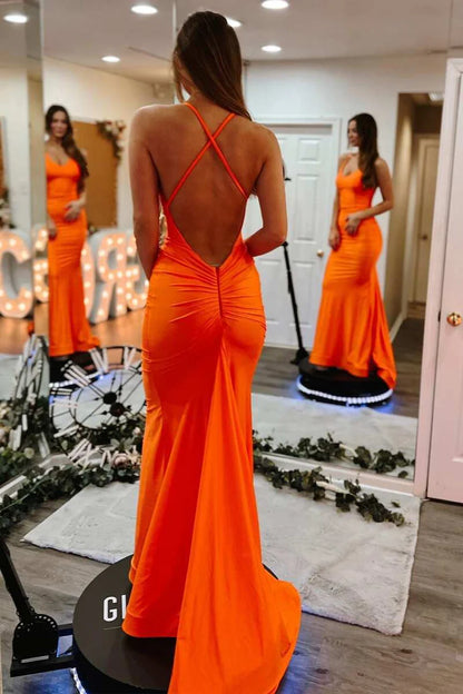 Simple  Halter Backless Mermaid Prom Dress