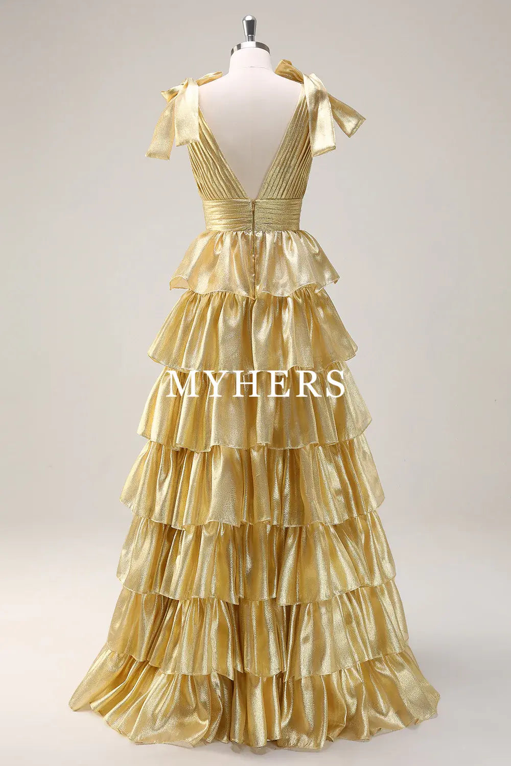 Formal Wear Dresses A-Line Deep V-Neck Pleated layered Backless Long Elegant Prom Dress