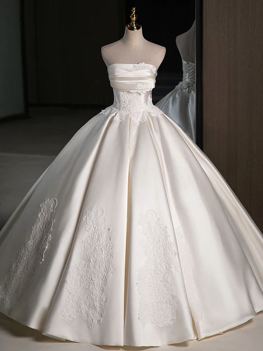 Wedding Dress A-Line Satin Lace Dignified Elegant Long Weeding Party Dress