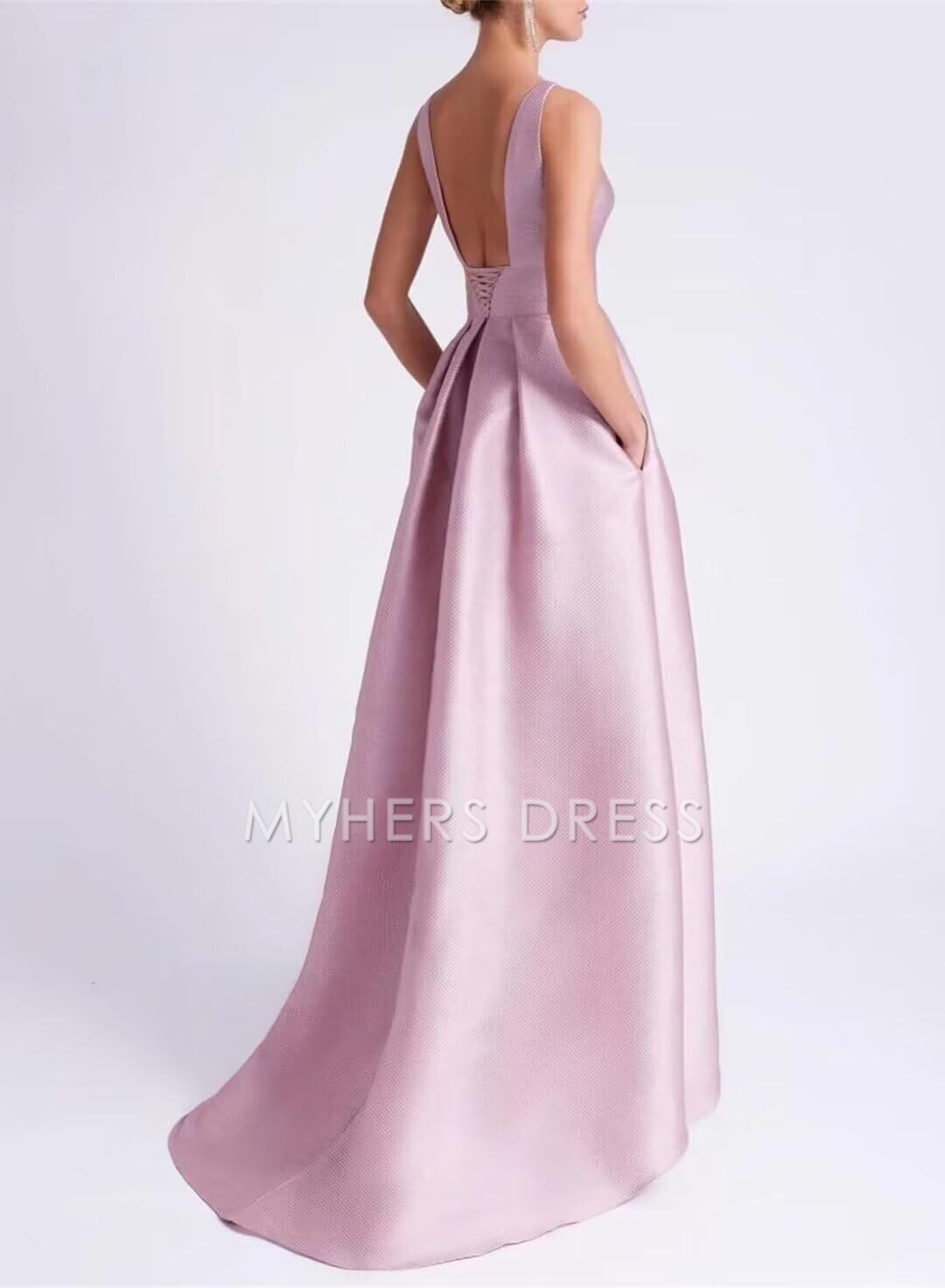My Hers New Product Mother of The Bride Dress A Line Satin Hi-Low Dresses Crew Neck Dress with Pockets Elegance Wedding Guests Dresses