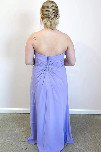 Lavender Chiffon A-Line Off-the-Shoulder Sweetheart Ruched Bridesmaid Dress ﻿