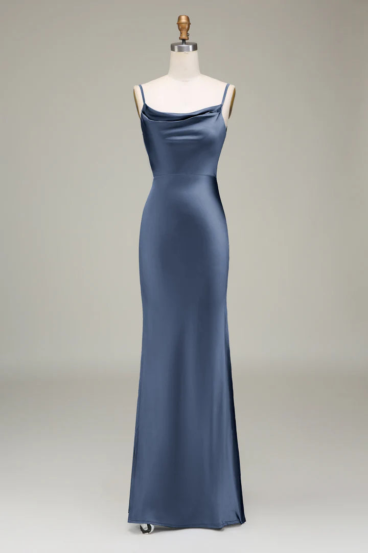 Cowl Neck Spaghetti Strap and Back Retract Your Waist Maxi Dress