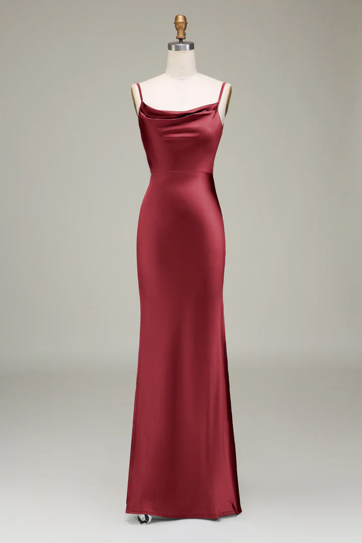 Cowl Neck Spaghetti Strap and Back Retract Your Waist Maxi Dress