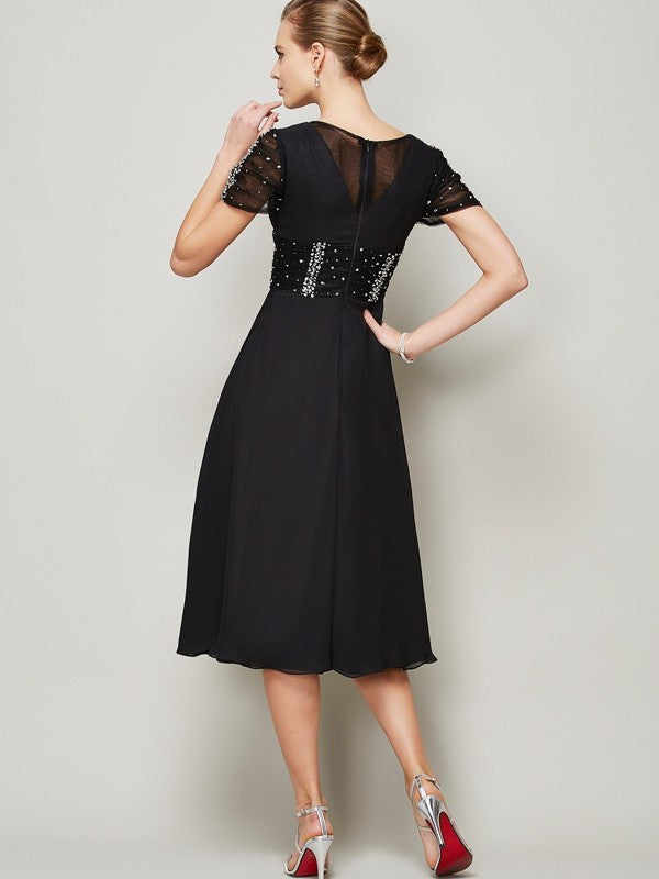 A-Line/Princess V-neck Short Sleeves Ruffles Short Chiffon Homecoming Dresses Cocktail Dresses