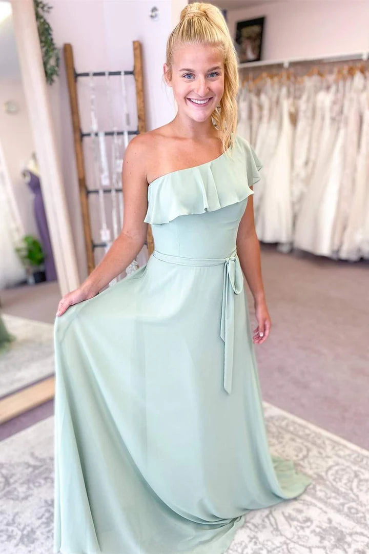 One-Shoulder Ruffled Bridesmaid Dress