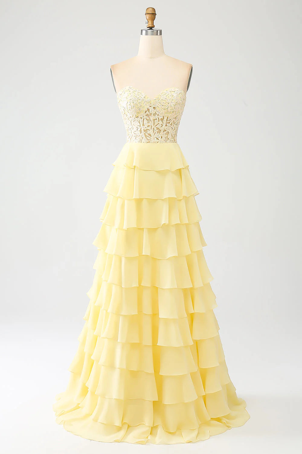 Sky Blue A-Line Off-the-Shoulder Sweetheart Tiered Lace-Up Back Long Prom Dress