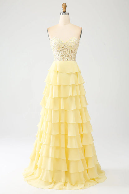 Sky Blue A-Line Off-the-Shoulder Sweetheart Tiered Lace-Up Back Long Prom Dress