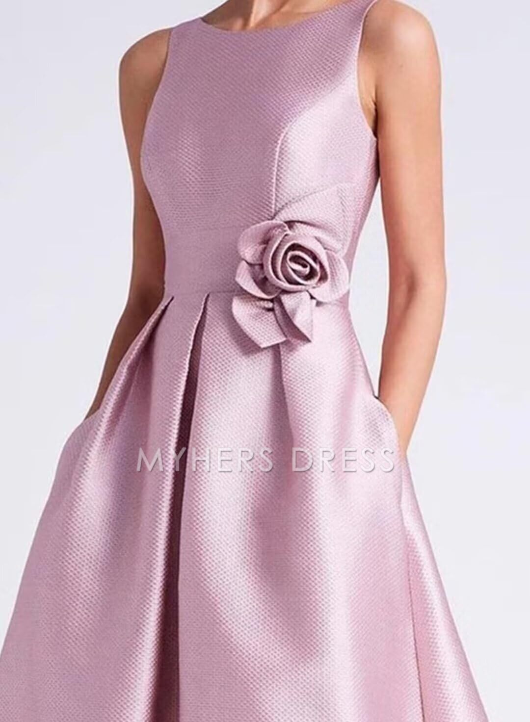My Hers New Product Mother of The Bride Dress A Line Satin Hi-Low Dresses Crew Neck Dress with Pockets Elegance Wedding Guests Dresses
