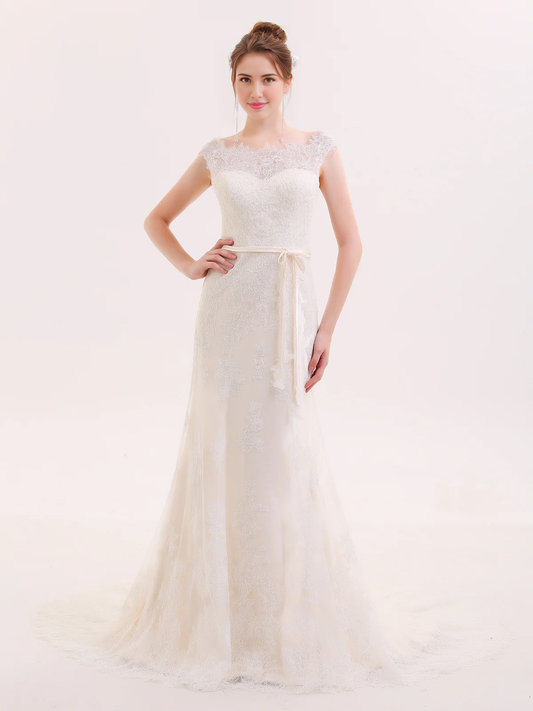 Illusion Neck Sheath Cultivate oneself Lace Shining Fantastic Wedding Dress