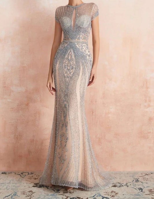 Gorgeous  Cap Sleeve Beaded Mermaid Dress