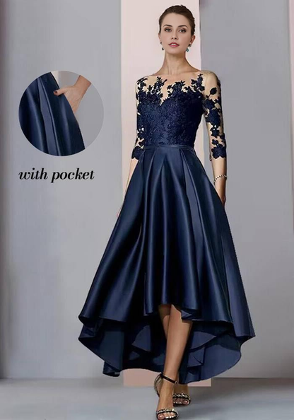 My Hers New Product Mother of The Bride Dress High Low with Pockets Lace Appliques Satin Elegant Dresses Wedding Guests Dresses