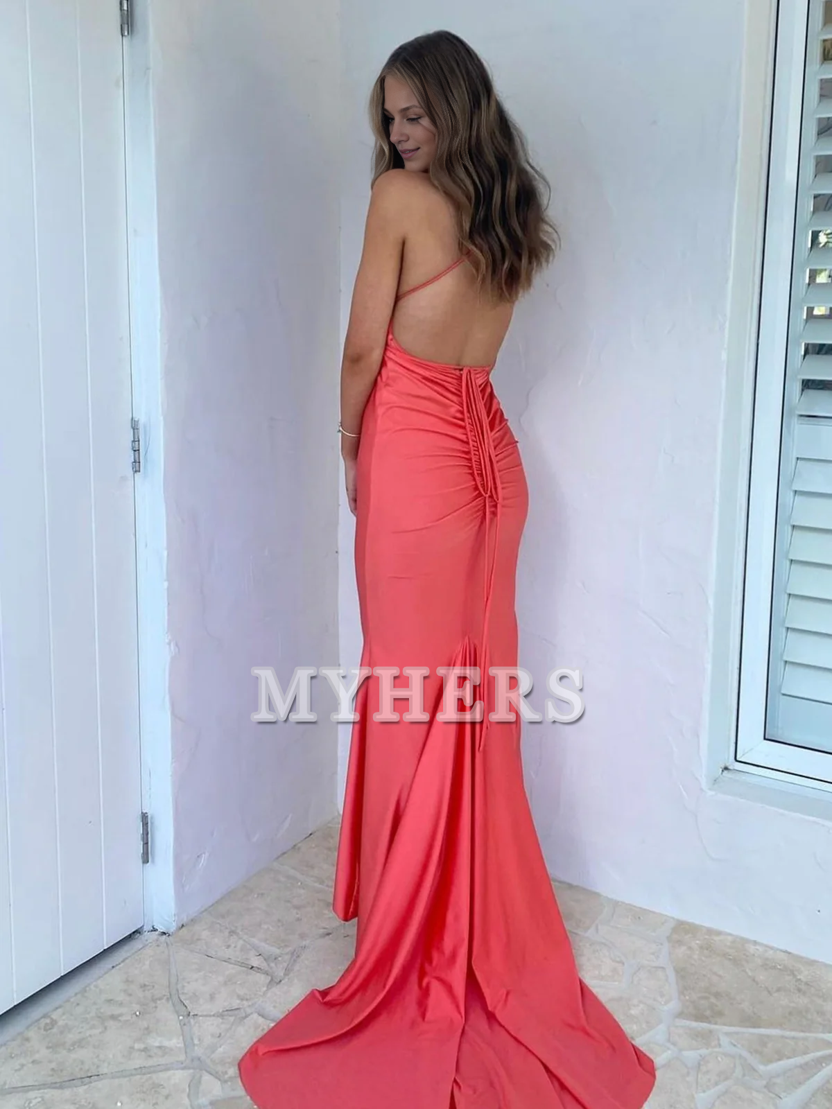 Formal Women's Dresses Wedding Guest Dresses Plunge Neck Mermaid Cultivate oneself Long Sweep Train Prom Dress Backless Charming Sexy Evening Dress