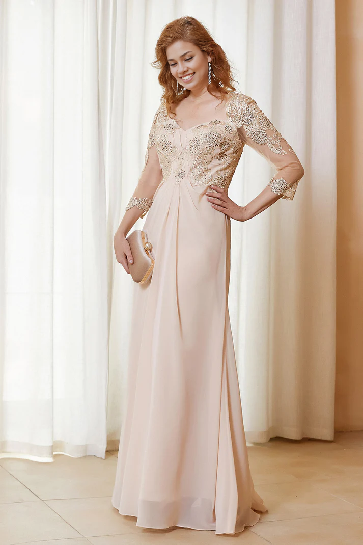 Fall Wedding Guest Dress November Mother of the Bride Dress Heart Shaped Collar Beaded Lace Chiffon Dress